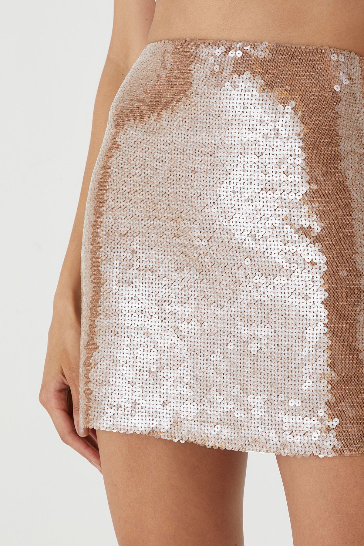 MissPap Sequin Micro Mini Skirt Tan image 3