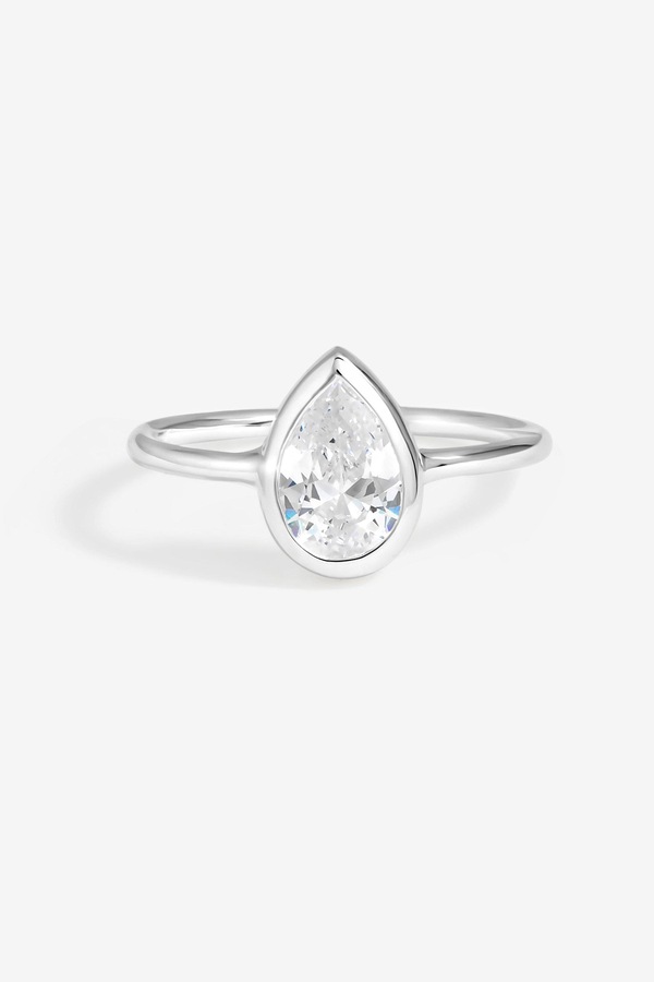 Simply Silver Sterling Silver 925 Cubic Zirconia Solitaire Pear Ring