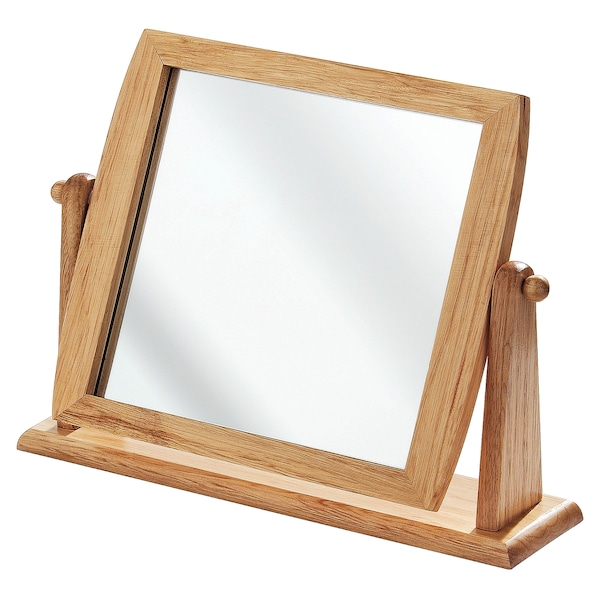 Orsina Wooden Frame Swivel Mirror, Durable 25x28cm Pine Wood Tabletop Mirror, Natural Finish