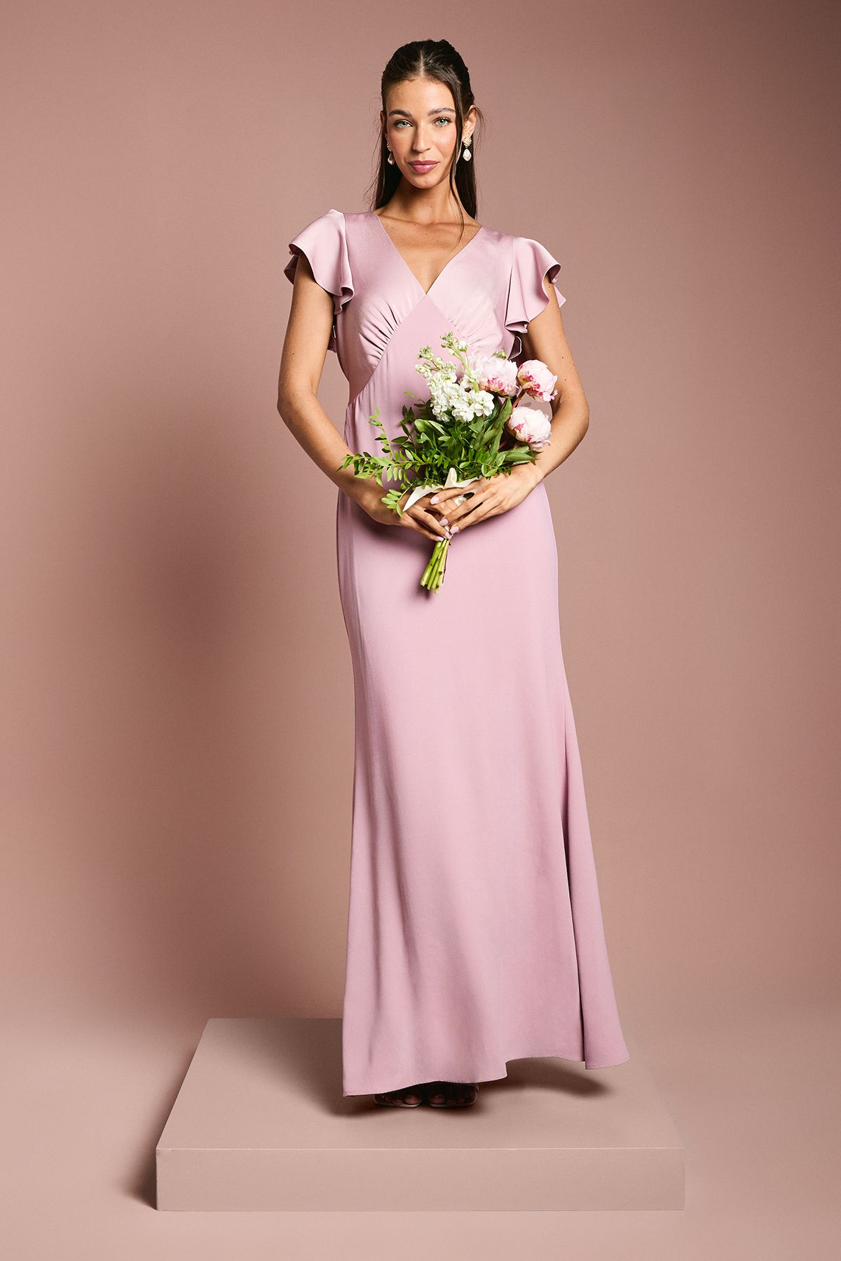 Coast Coast Honoured V Neck Angel Short Sleeve Satin Maxi Bridesmaid Dress Antique Rose image 1