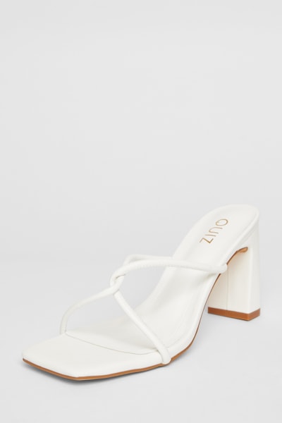 Quiz White Twist Front Strappy Block Heels
