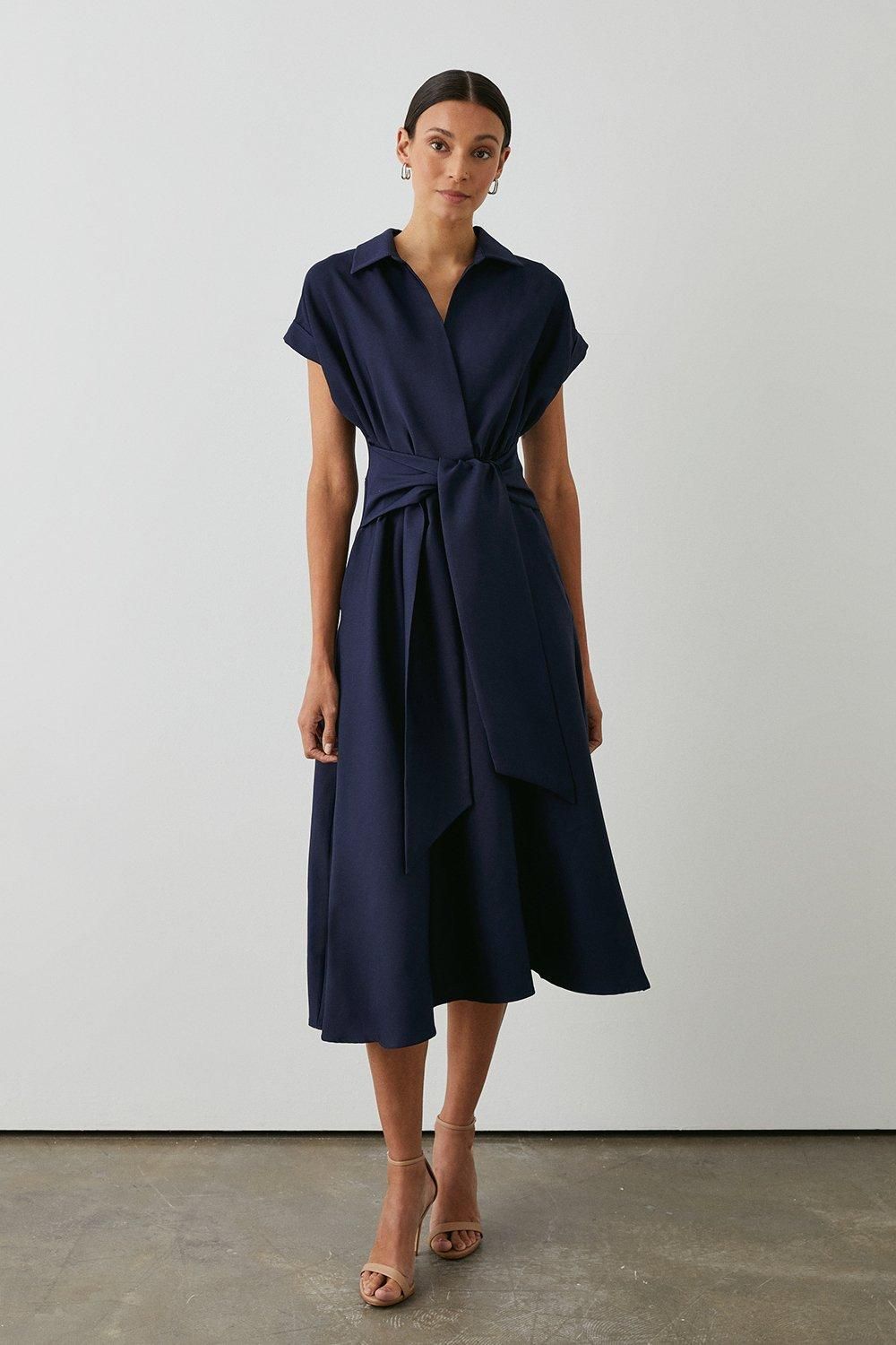 Principles Front Tie Shirt Midi Dress Navy image 1