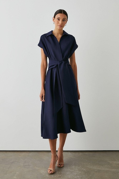 Principles Navy Front Tie Shirt Midi Dress Navy