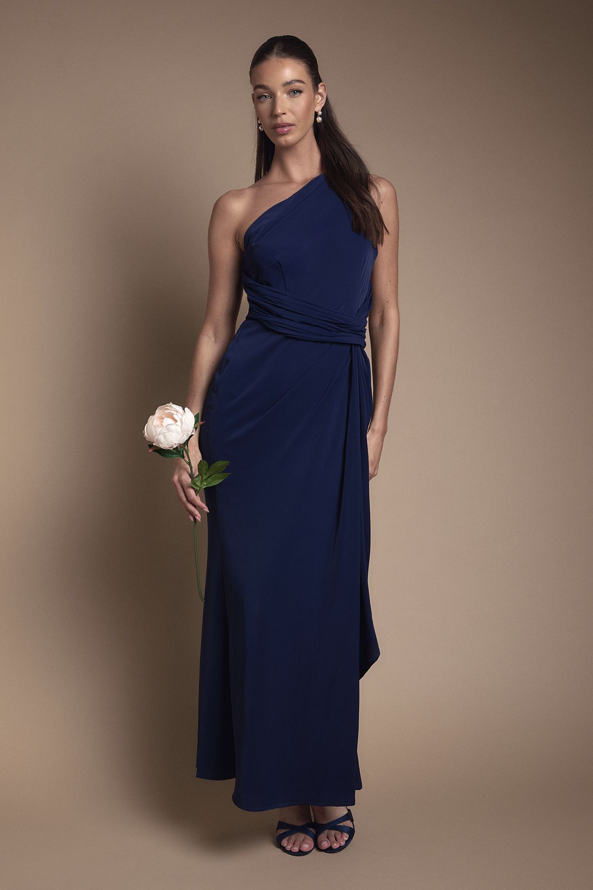 Coast One Shoulder Sash Waist Maxi Bridesmaid Dress Navy image 1