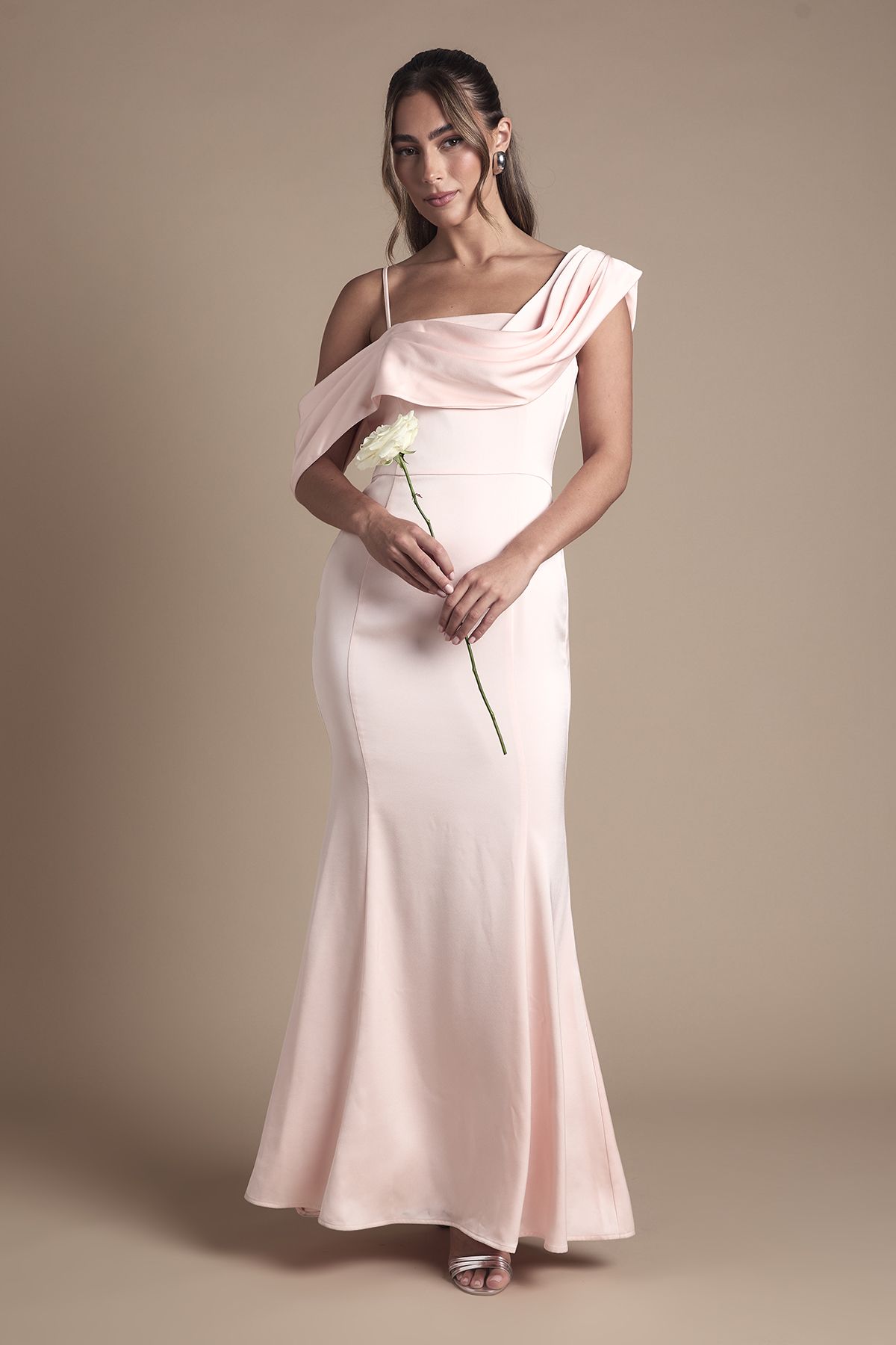 Coast Drape Detail Satin Strappy Maxi Bridesmaid Dress Blush image 1