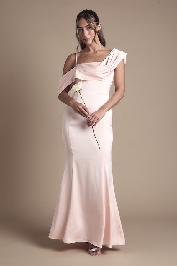 Coast Drape Detail Satin Strappy Maxi Bridesmaid Dress Blush