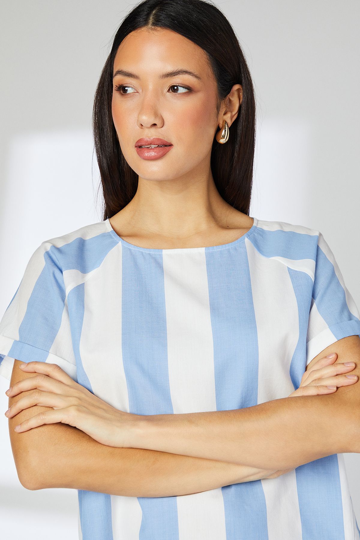 Principles Blue Stripe Wide Sleeve Blouse Blue image 2