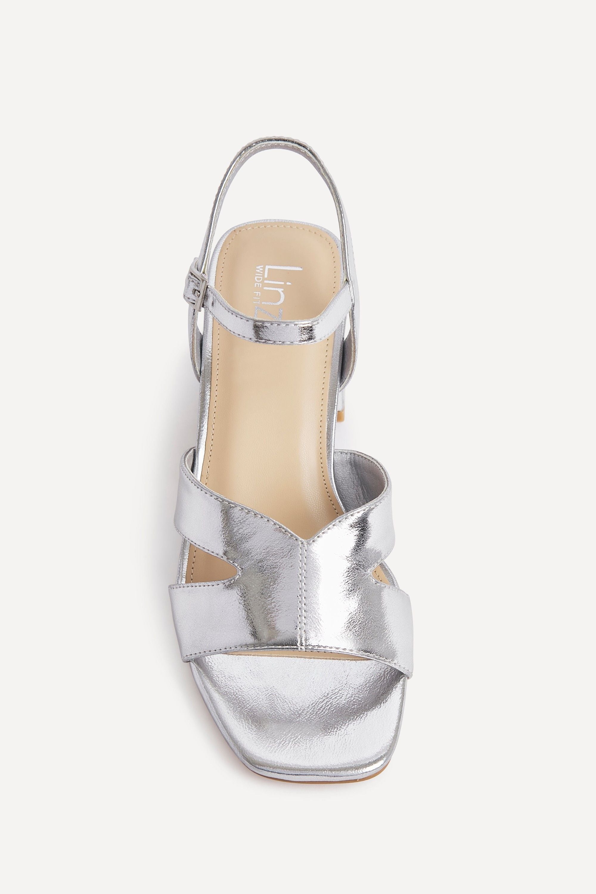 Linzi Empire Wide Fit Silver Faux Leather Link Detail Block Heels image 4