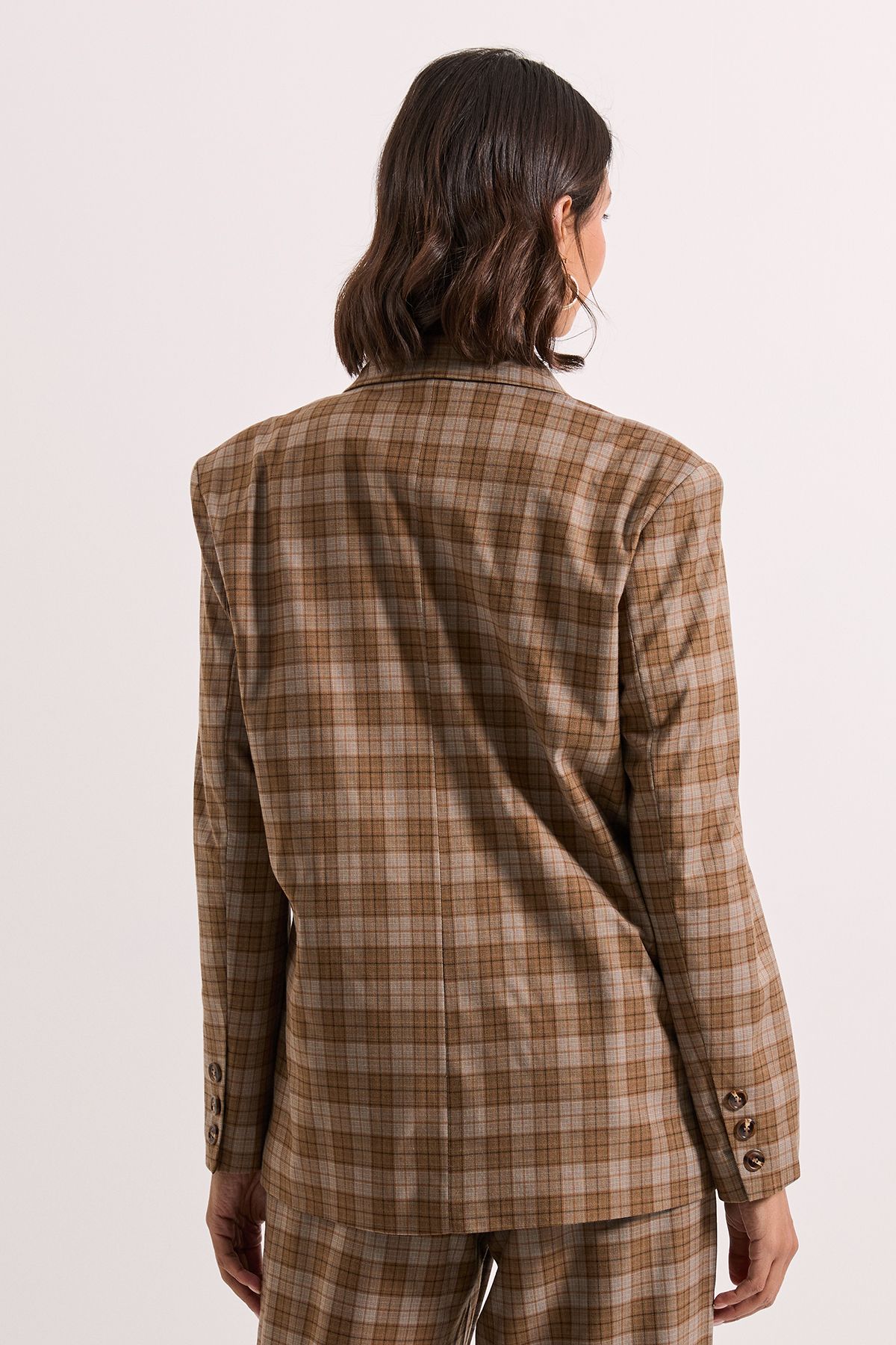 Dorothy Perkins Check Double Breasted Blazer Brown image 3