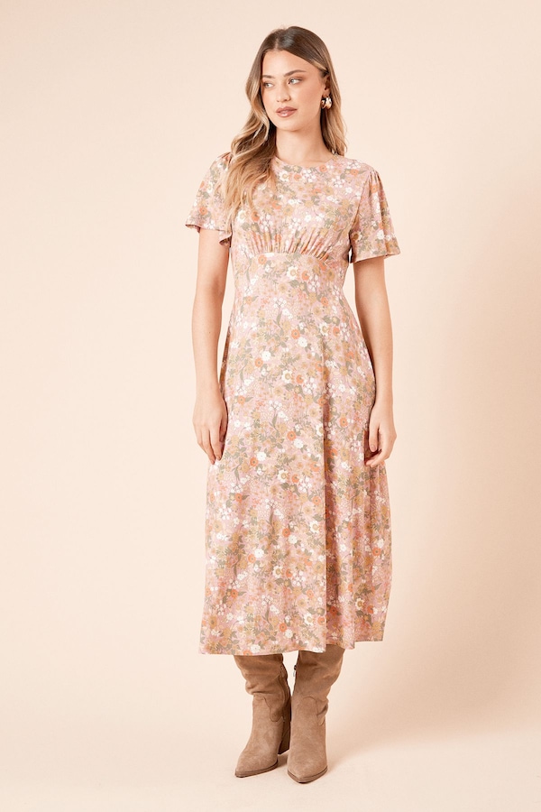 Dorothy Perkins Empire Seam Tie Back Midi Dress Floral