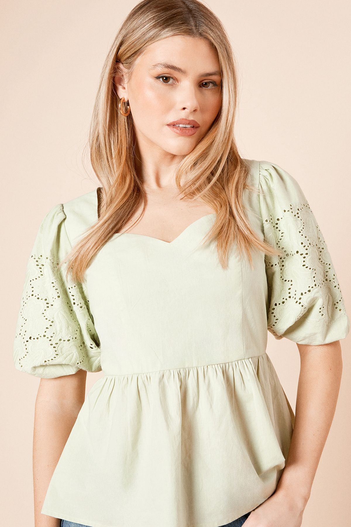 Dorothy Perkins Cutwork Sleeve Poplin Blouse Mint image 4