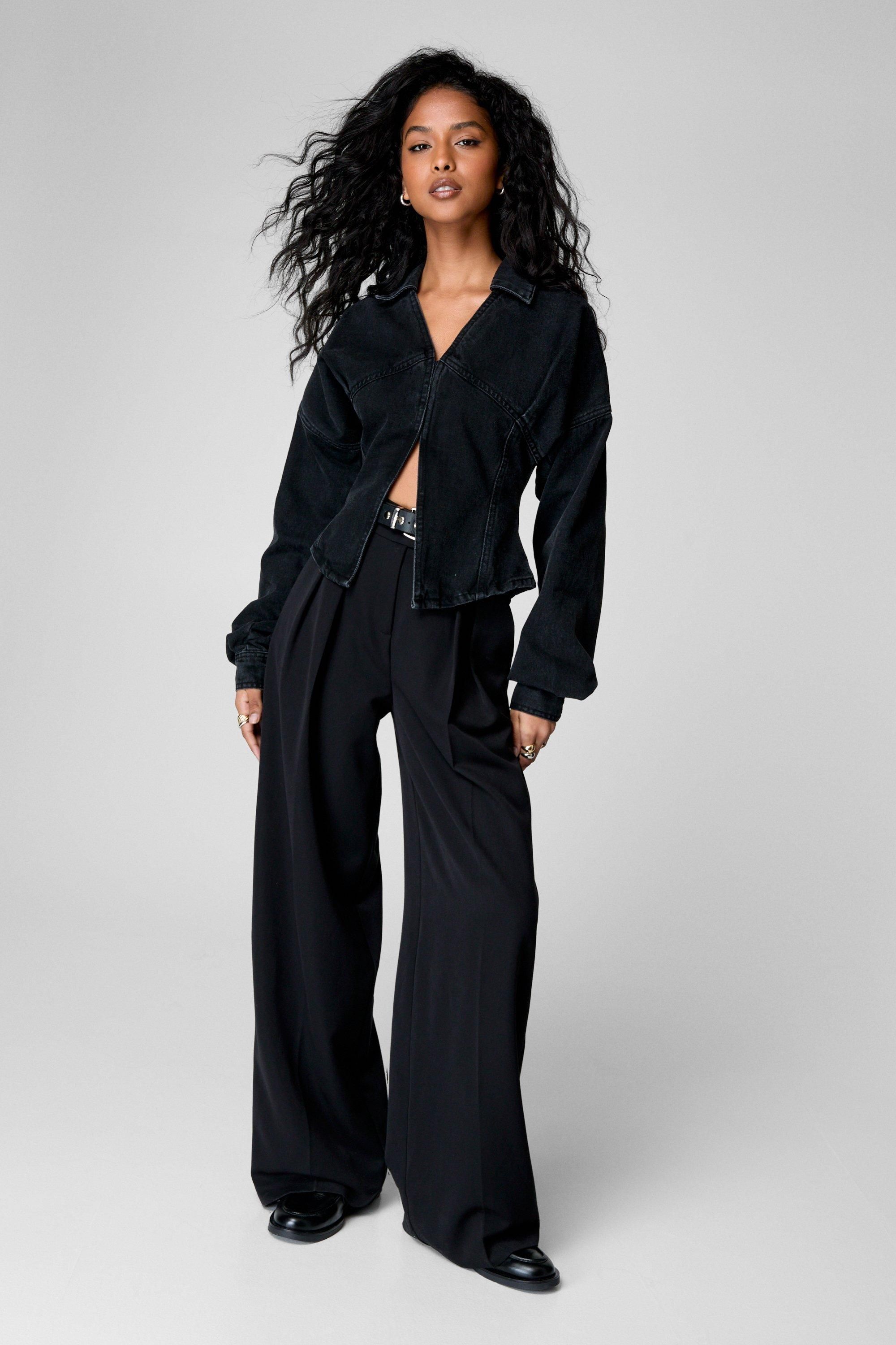 NastyGal Denim Corset Shirt Washed Black image 2