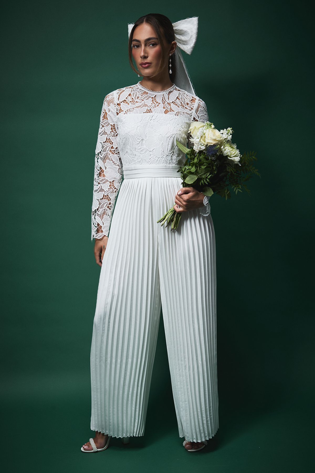 Coast Lisa Tan Lace Top Jumpsuit with Pleated Wide Leg Trouser Oyster image 1