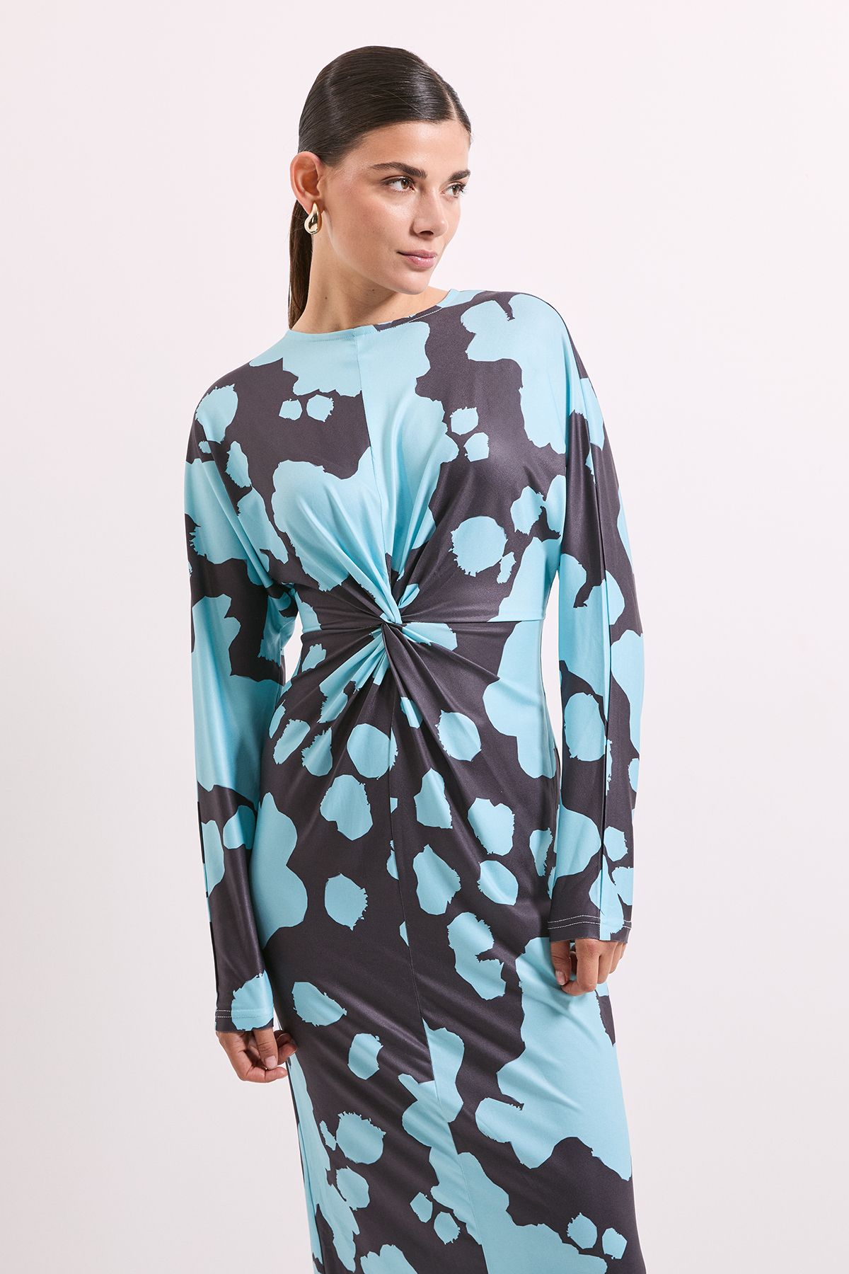 Principles Blue Printed Twist Front Jersey Midi Dress Blue image 2