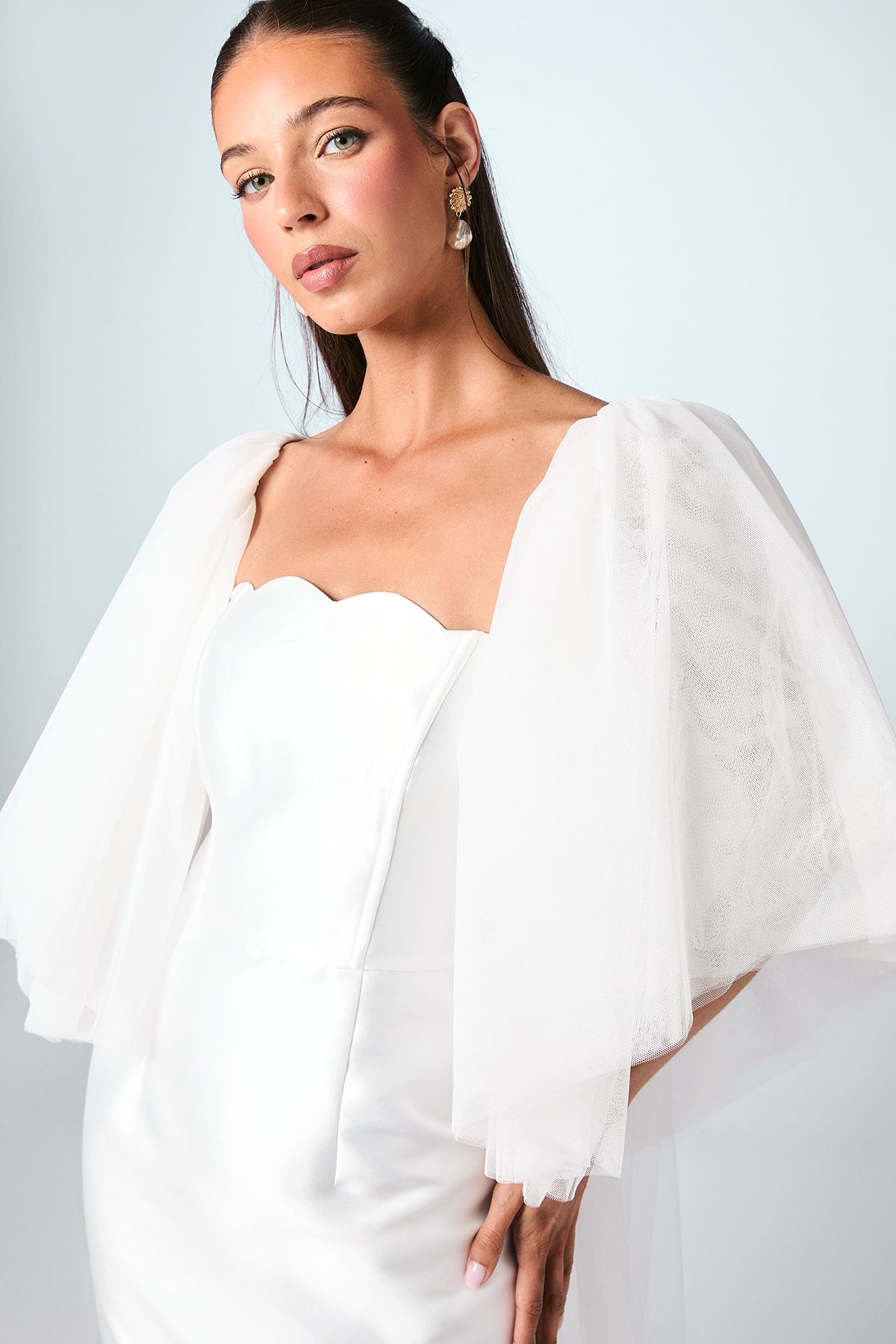 Coast Statement Sleeve Tulle Bridal Cape Ivory image 5