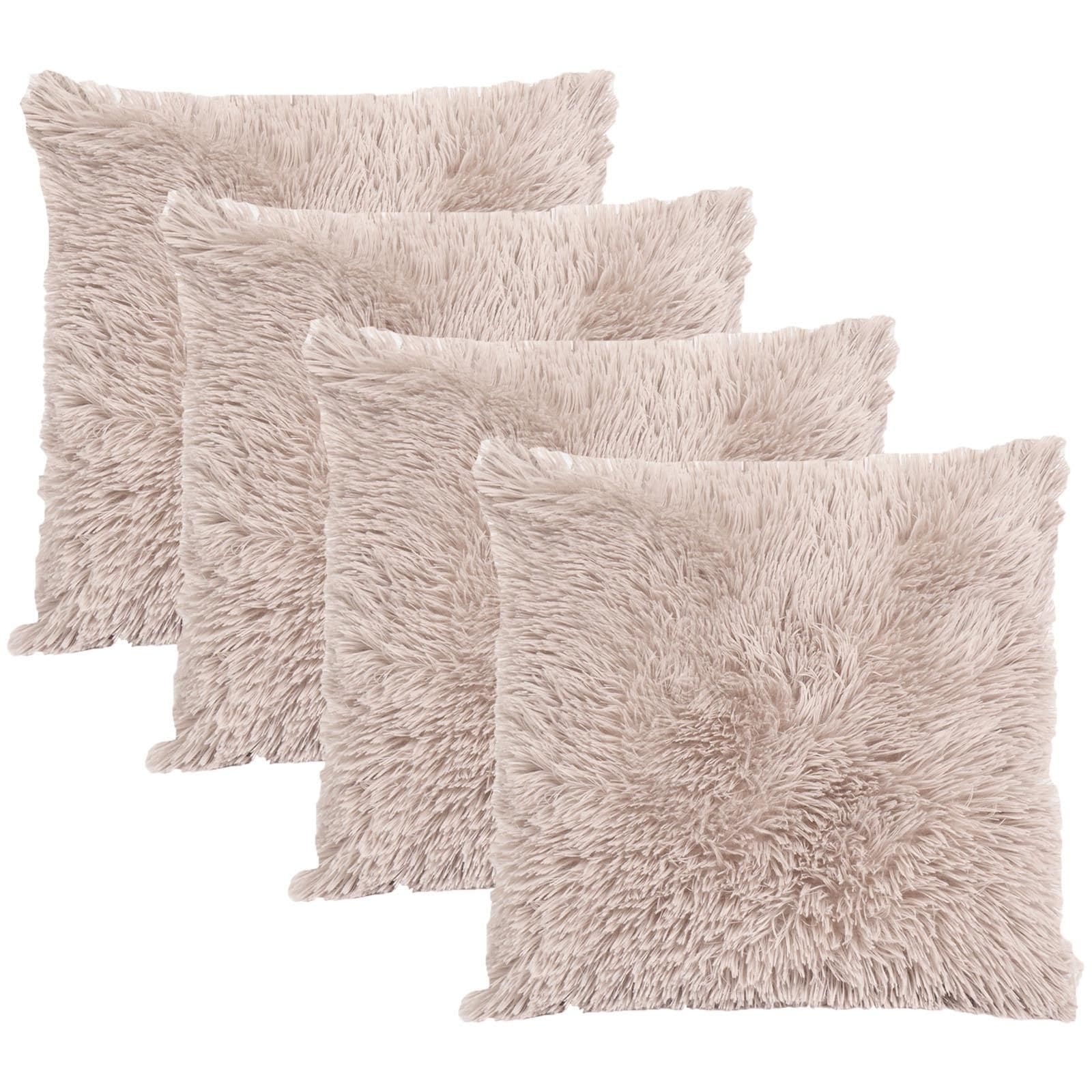 OHS Set of 4 Soft Fluffy Shaggy Square Cushion Covers