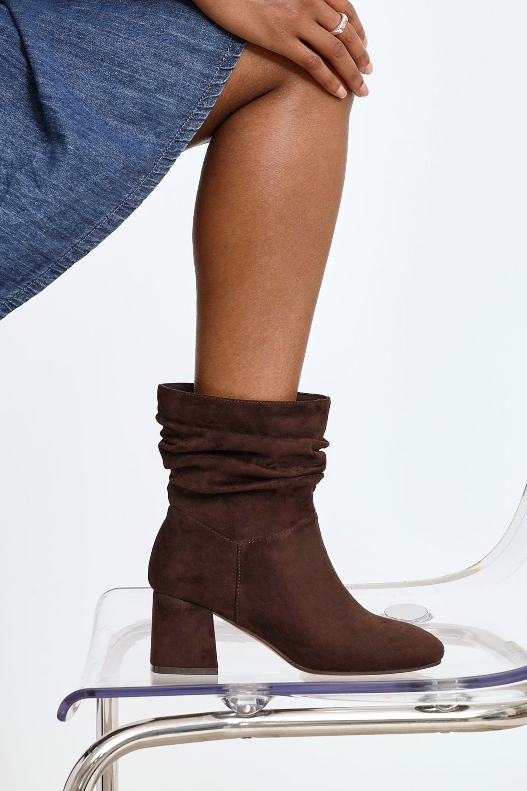 Linzi Zayda Wide Fit Brown Faux Suede Ruched Heeled Ankle Boot image 6