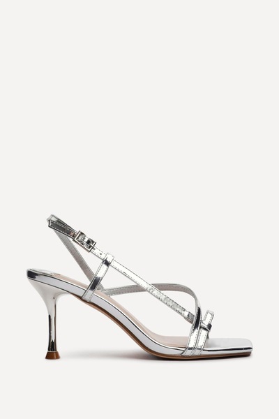 Linzi Midnight Silver Chrome Strappy Heeled Sandals