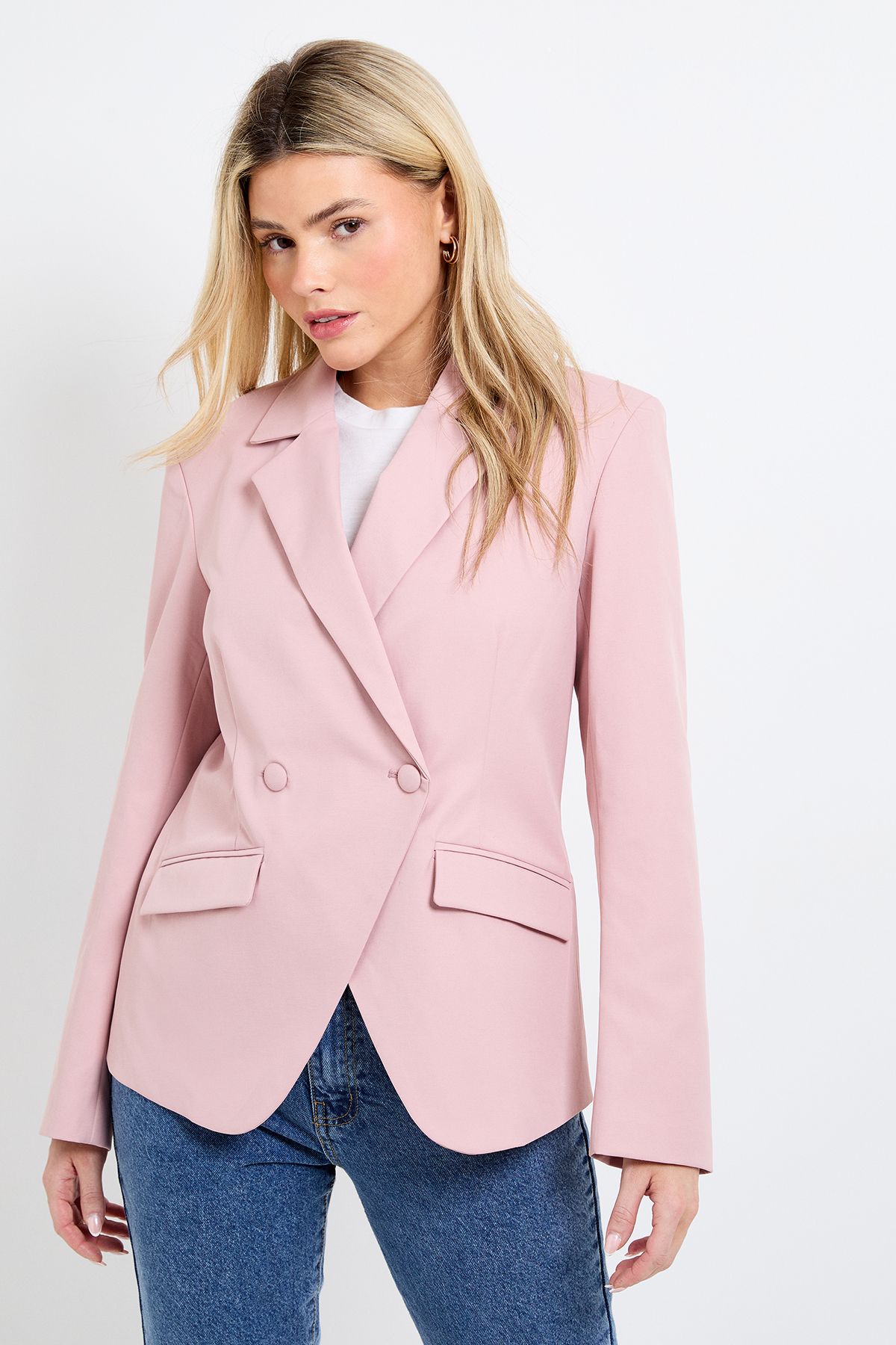 Dorothy Perkins Double Breasted Asymmetric Hem Blazer Blush
