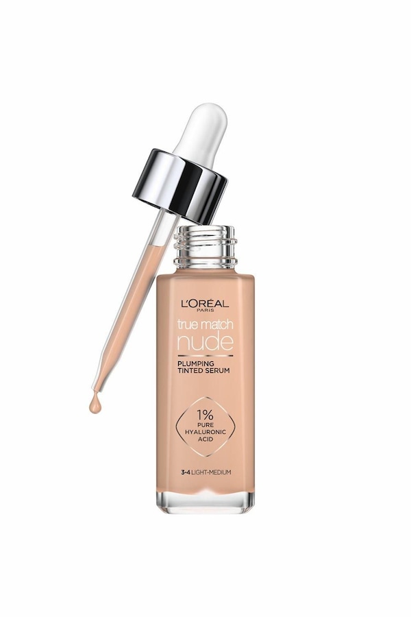 L'Oréal Paris True Match Nude Plumping Tinted Serum, 1% Hyaluronic Acid 3-4 Light Medium