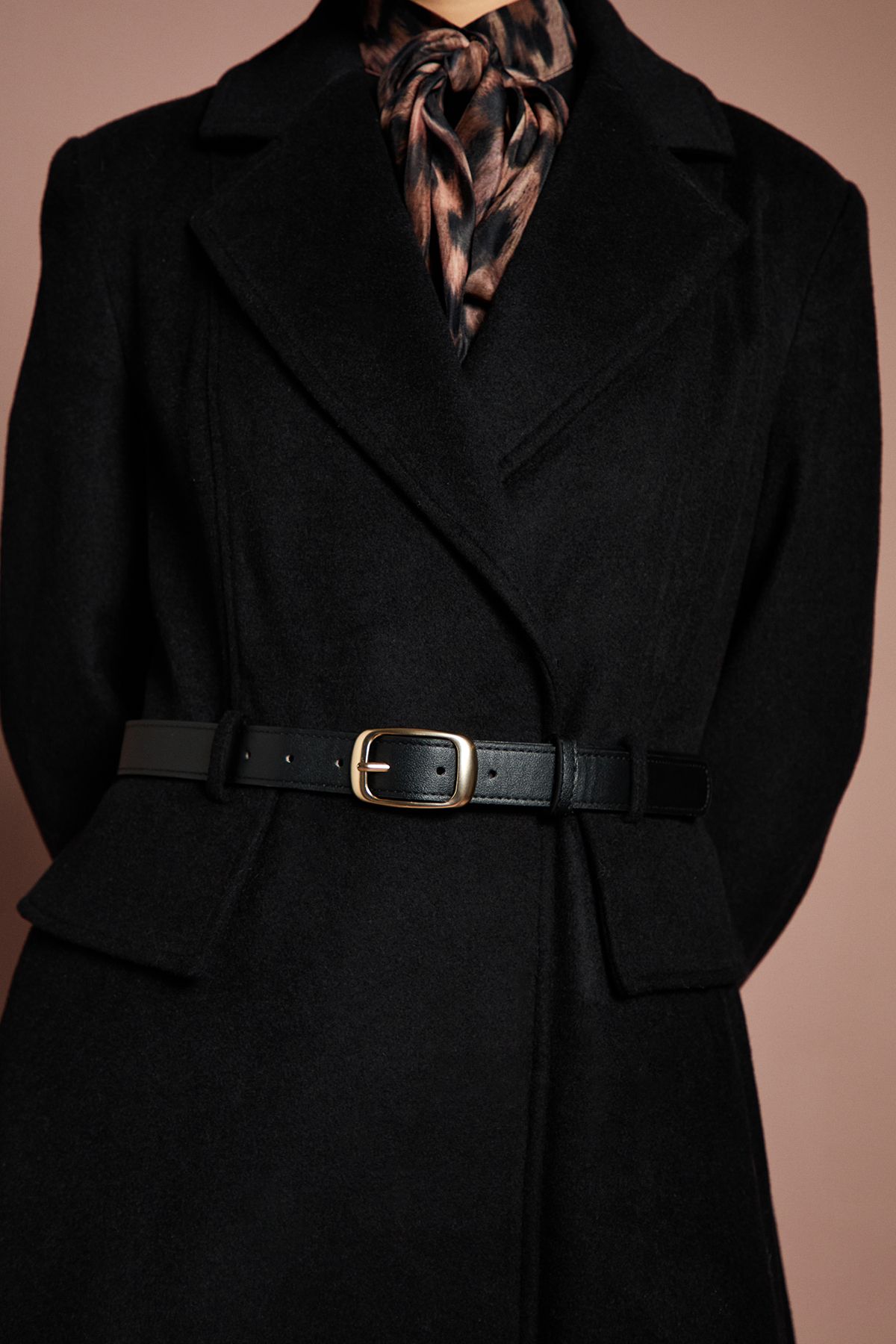 Coast Lisa Tan Occasion Skirt Detail Belted Longline Coat Black image 4