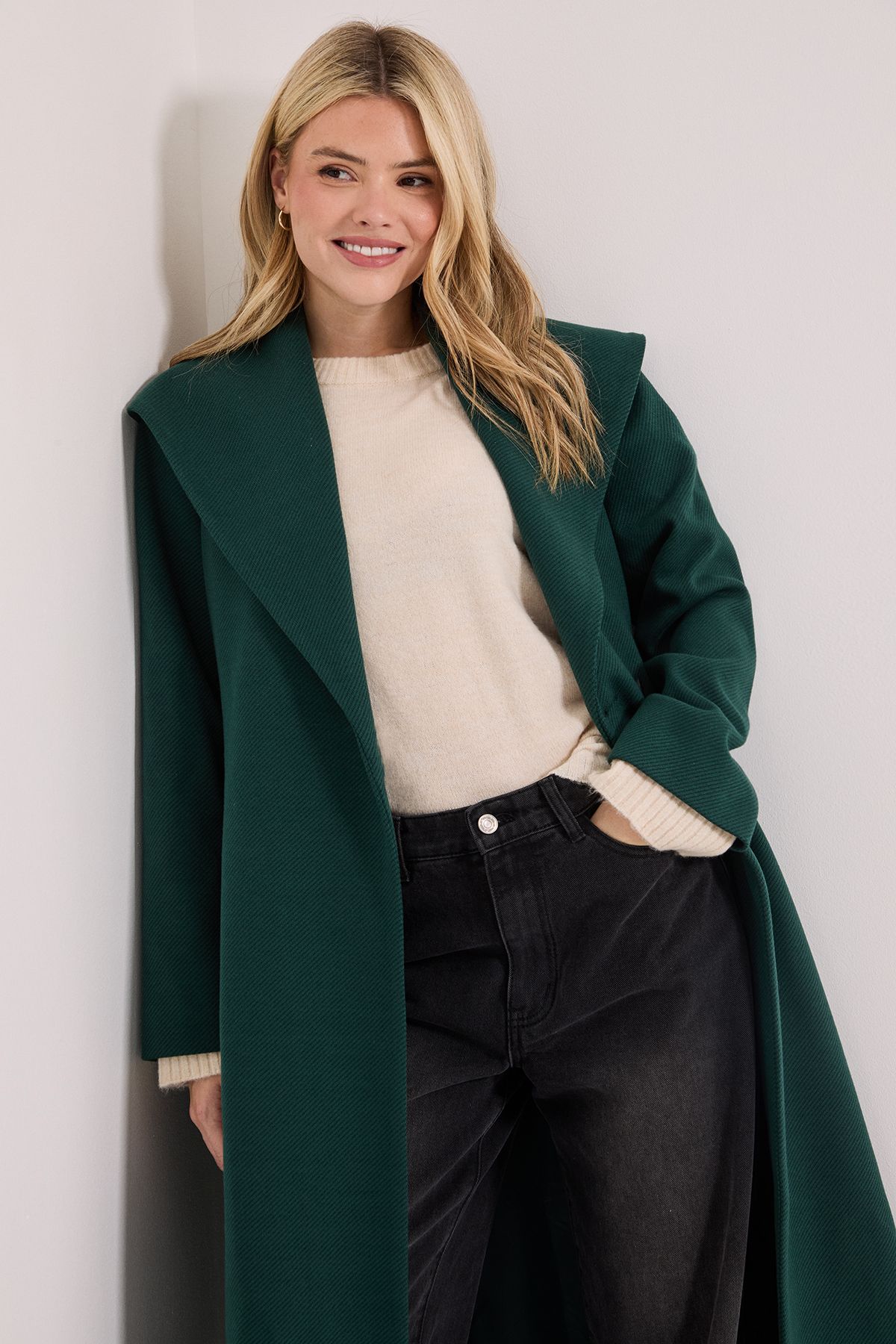 Dorothy Perkins Shawl Belted Coat Dark Green image 1