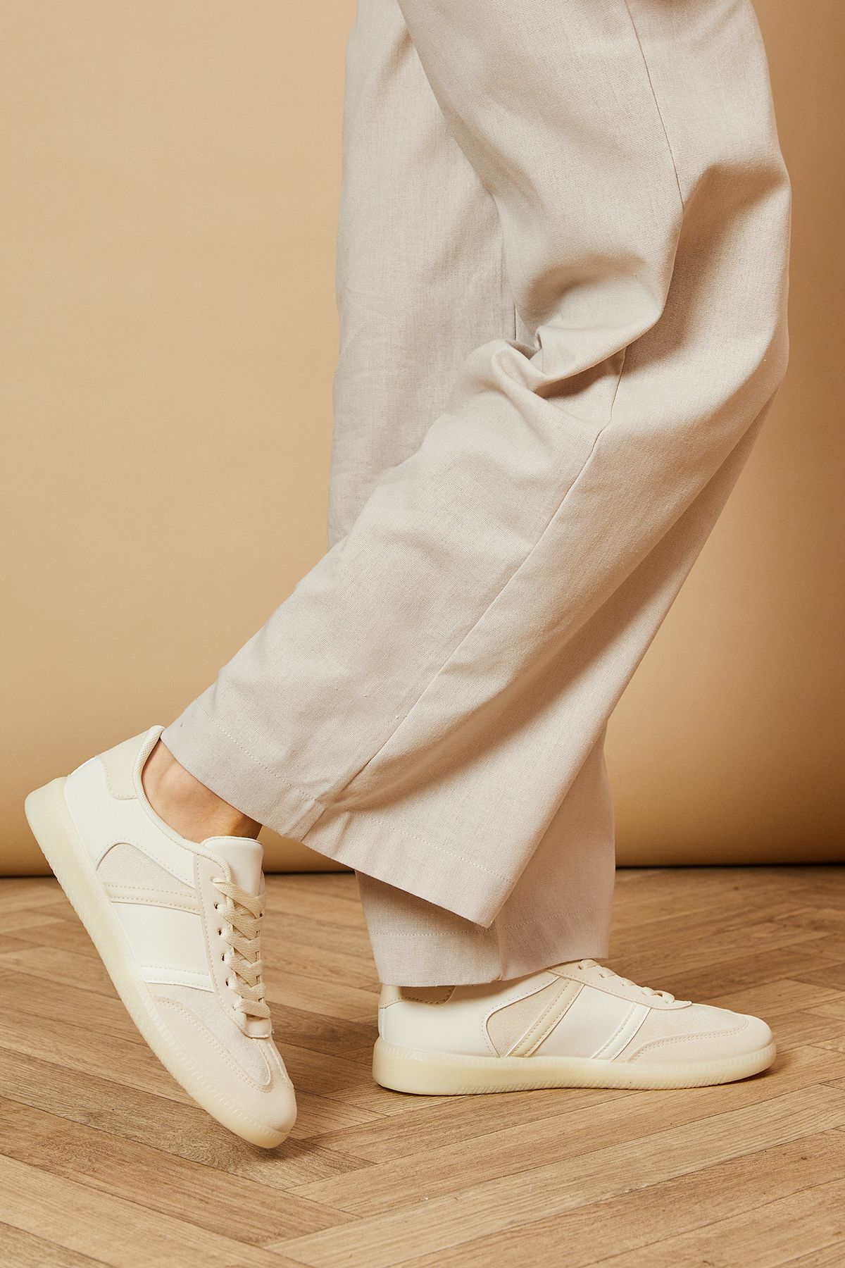 Dorothy Perkins Clara Faux Suede Mix Lace Up Trainers Beige image 4