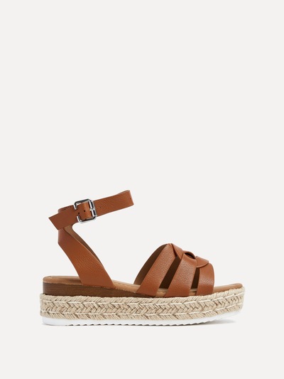 Linzi Dacota Tan Faux Leather Woven Espadrille Inspired Flatform Sandal