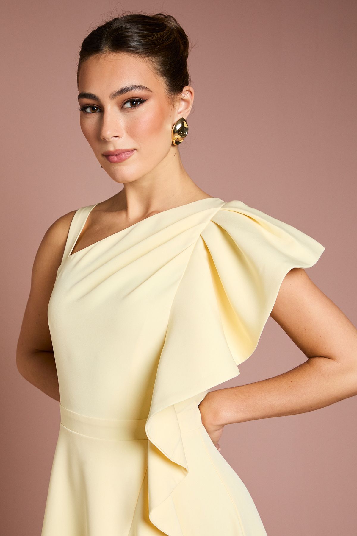 Coast One Shoulder Crepe Ruffle Midi Dress Lemon image 5