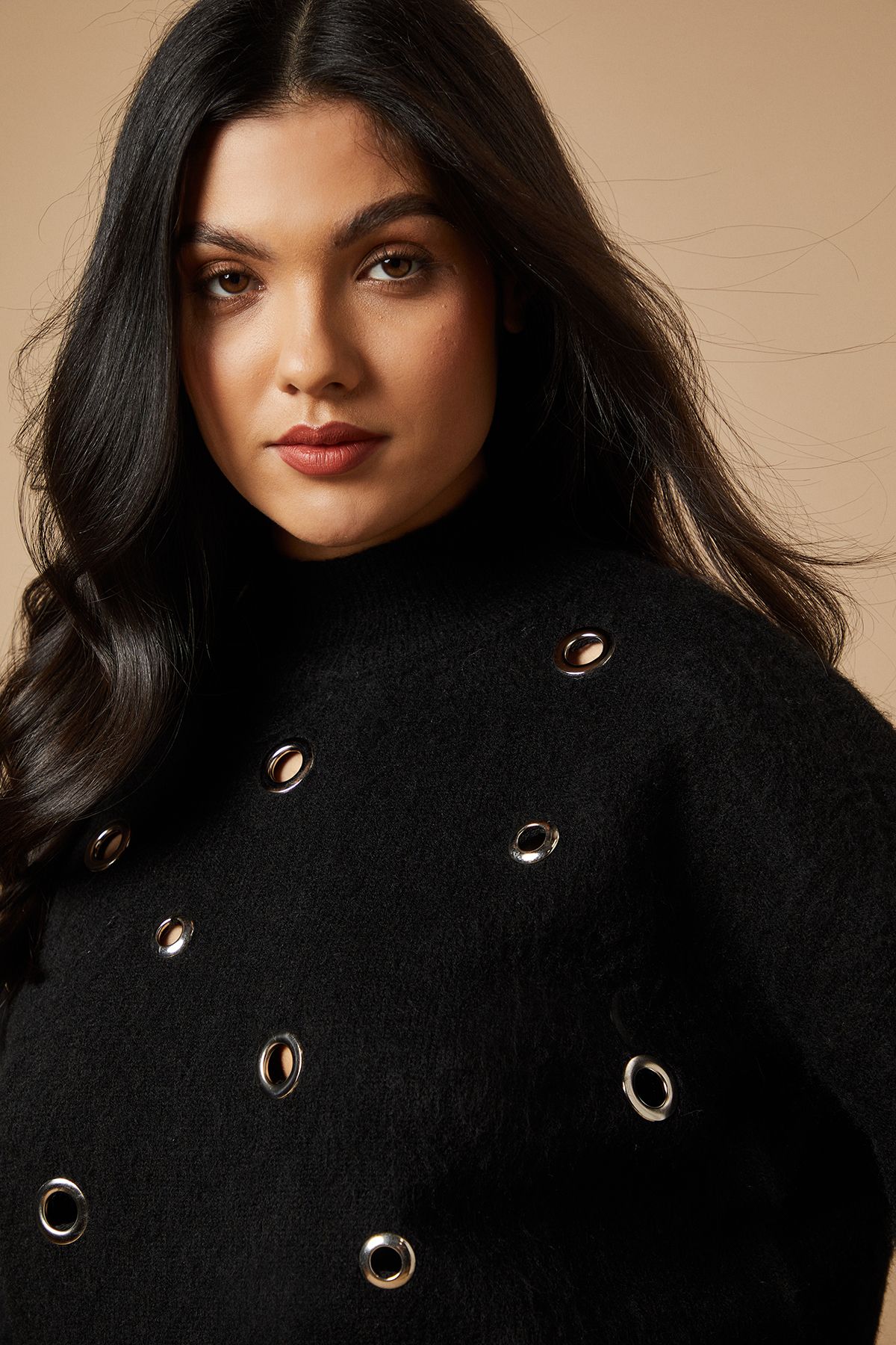 Warehouse Eyelet Scoop Neck Jumper Black image 2