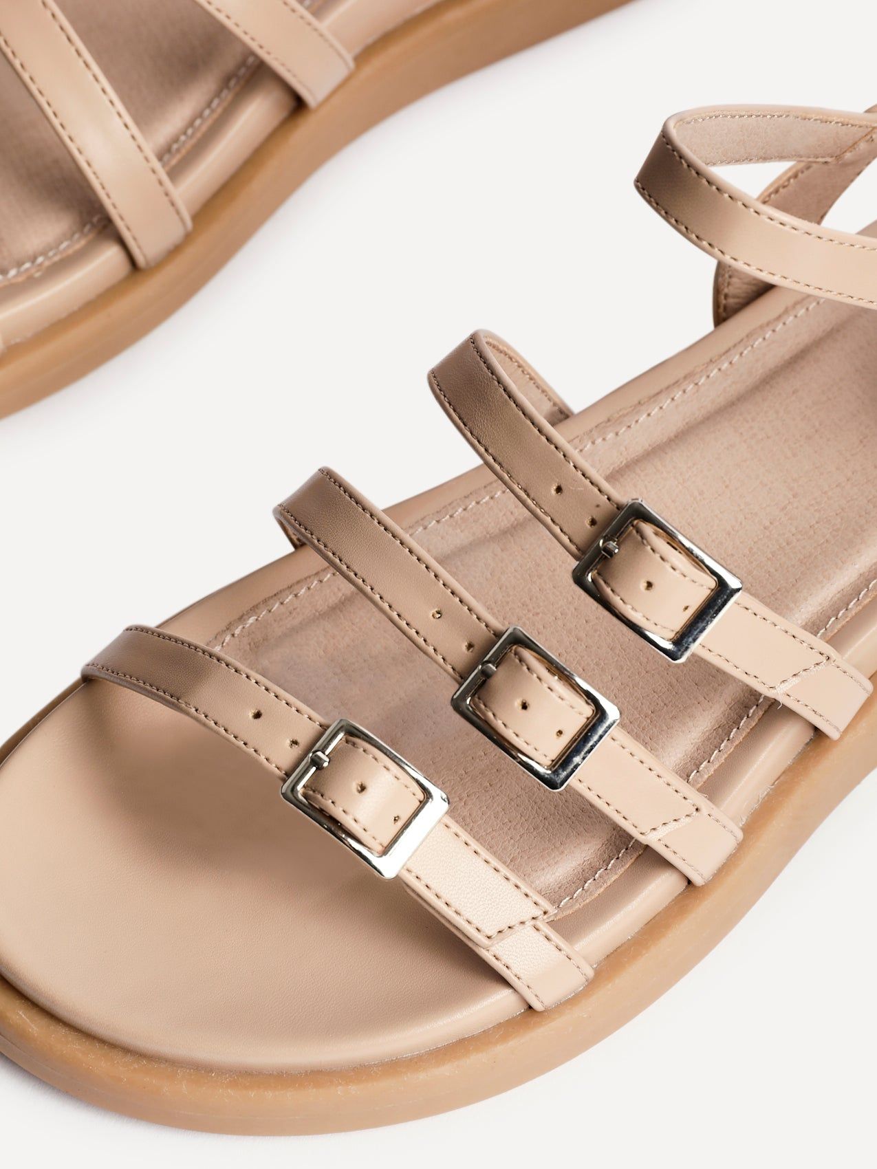 Linzi Twilight Nude Faux Leather Triple Buckle Footbed Sandals image 4