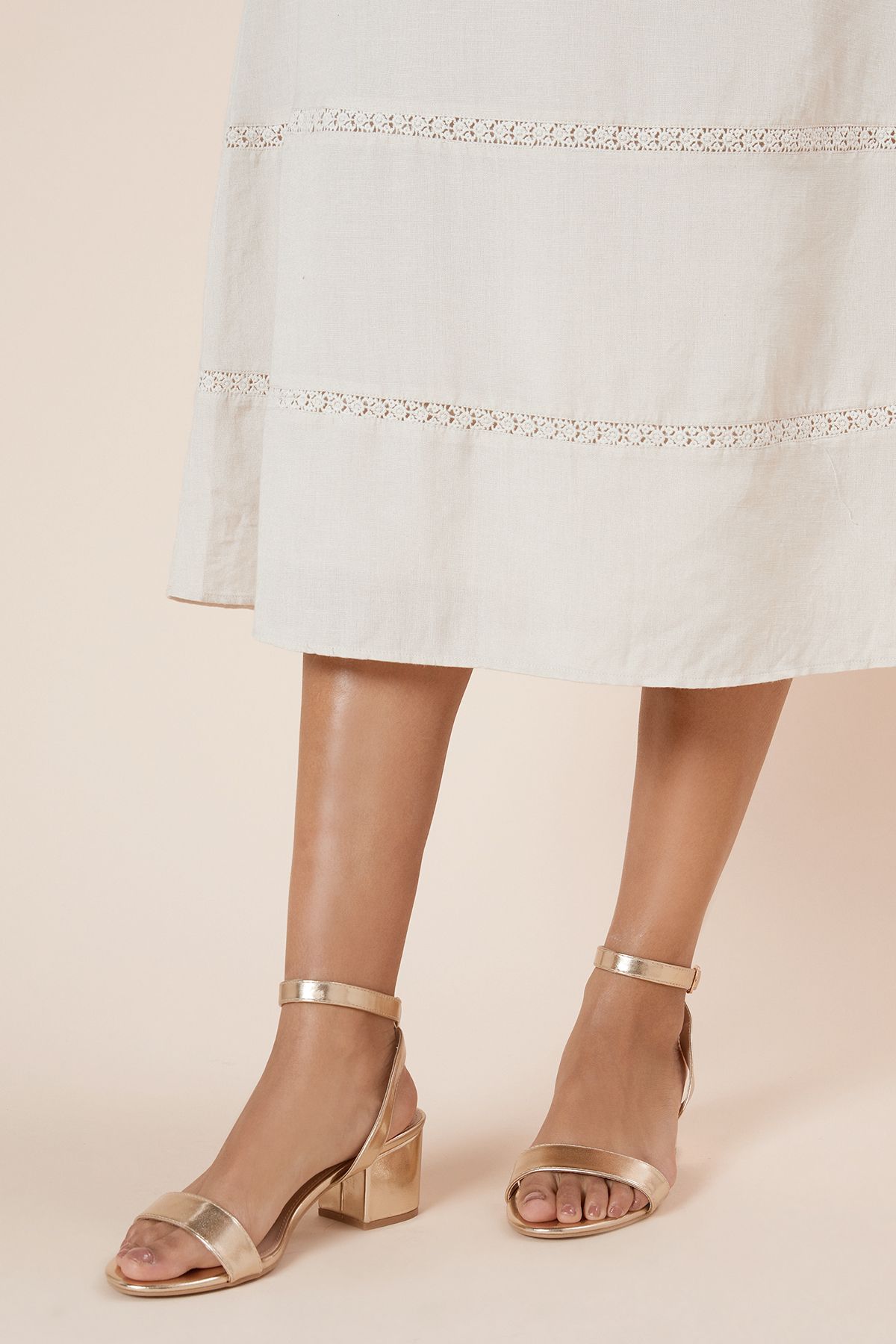 Dorothy Perkins Wide Fit Tommi Barely There Mid Block Heel Sandals Gold image 4