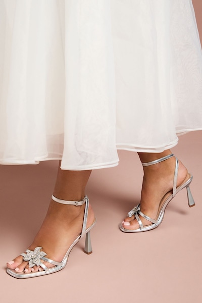 Coast Wide Fit Taleesa Diamante Corsage Detail High Heel Platform Sandals Silver