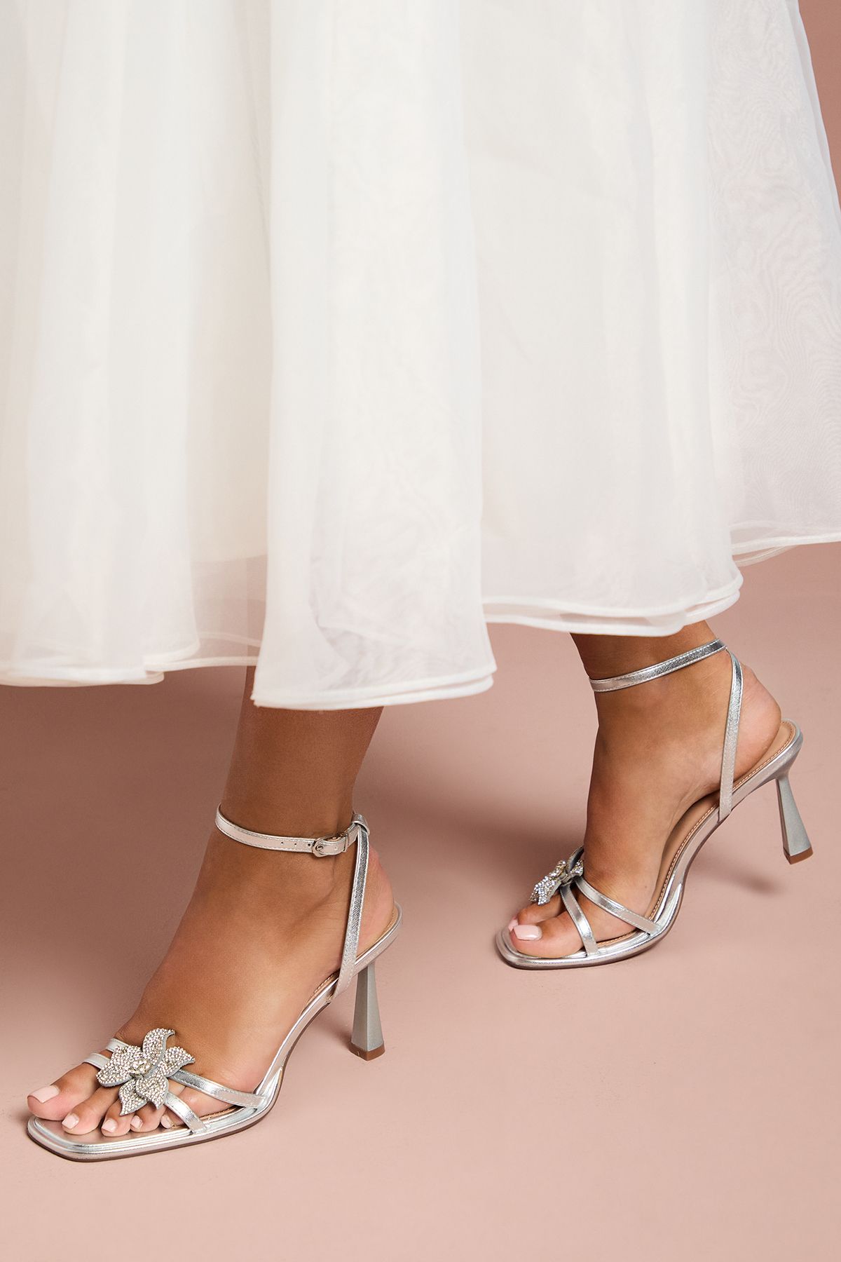 Coast Wide Fit Taleesa Diamante Corsage Detail High Heel Platform Sandals Silver