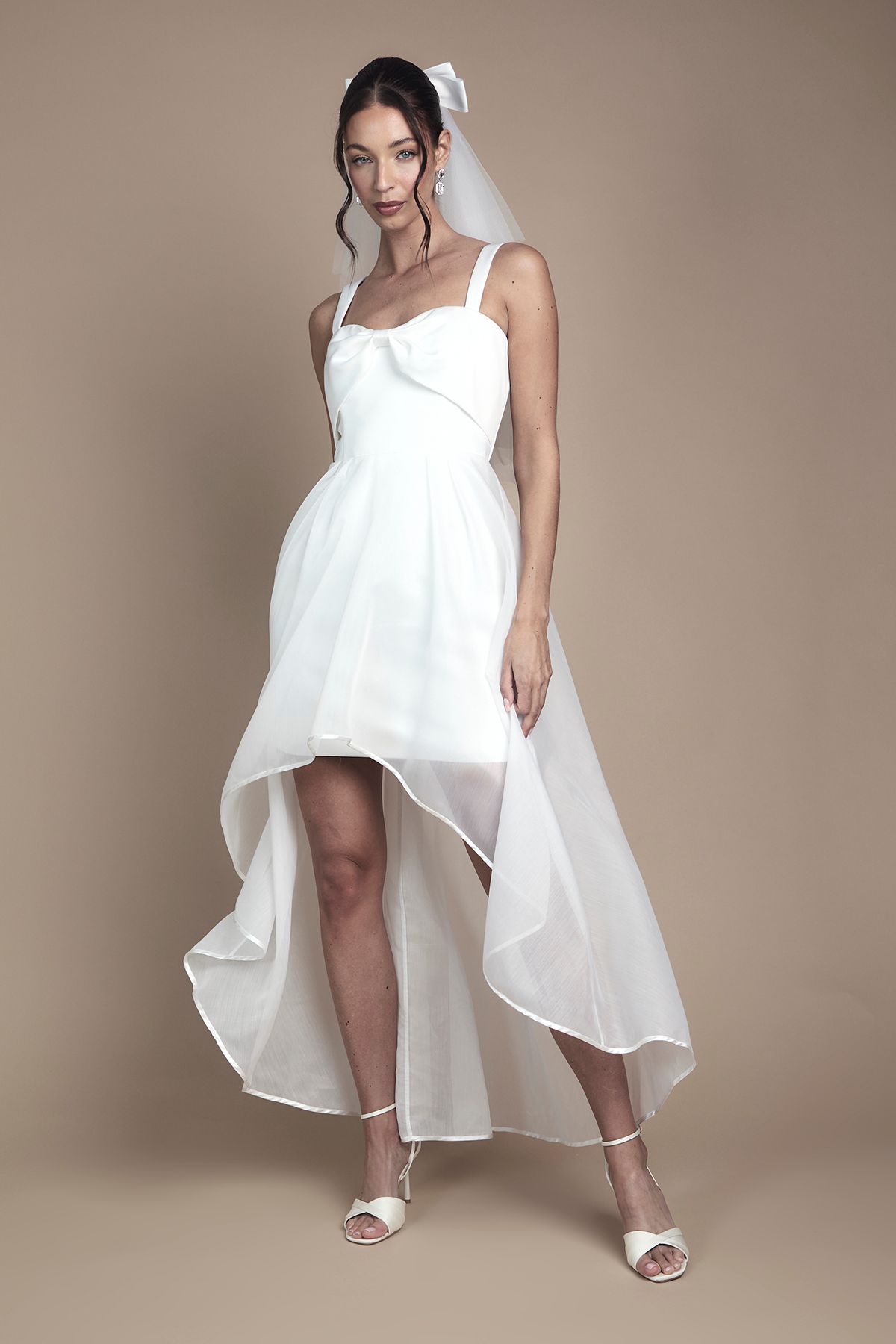 Coast Bow Detail Sweetheart Mini Dress with Organza Overskirt Ivory image 1