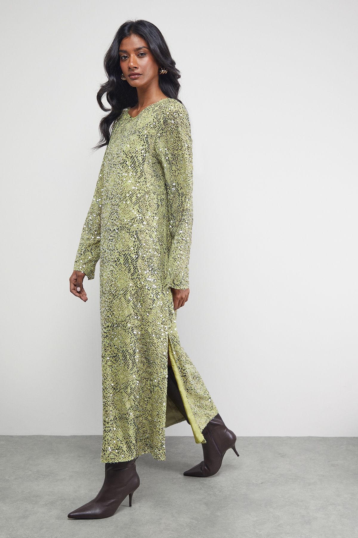 Warehouse Sequin Column Midi Dress Snake image 2