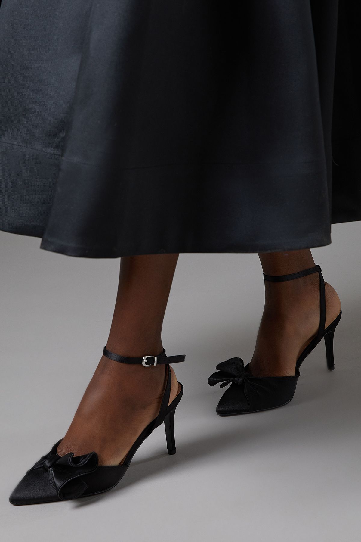 Coast Tasha Satin Ruffled Bow Pointed Stiletto Court Shoes Black image 3