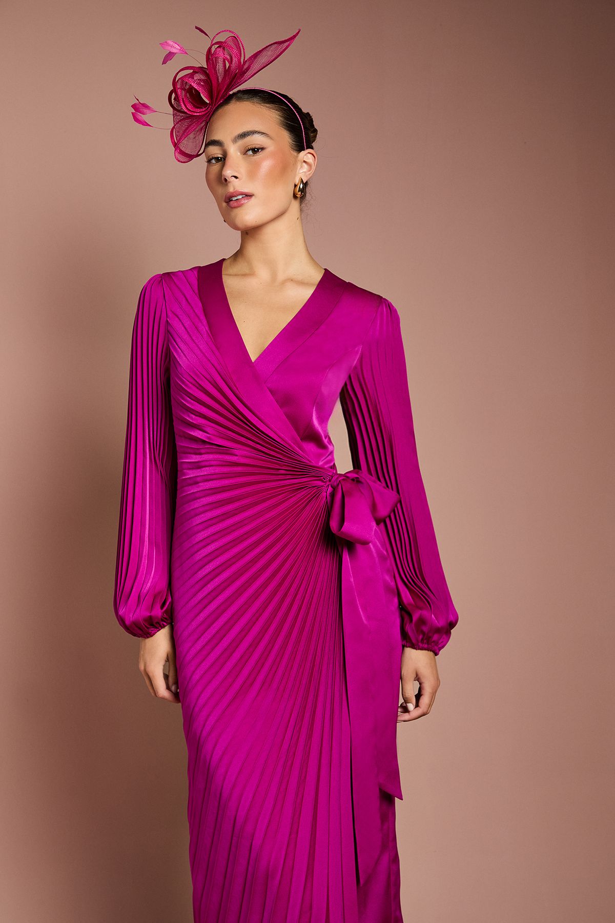 Coast Satin Pleated Wrap Dress Berry image 4