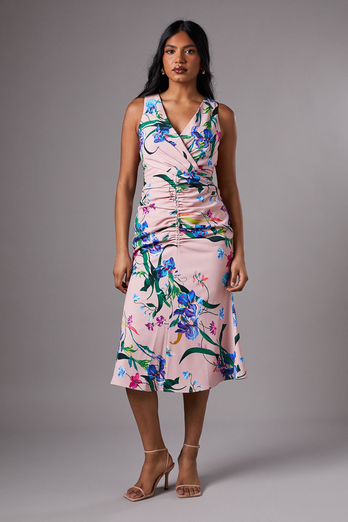 Coast Petite Printed Ruched Slinky Dress Blush image 1