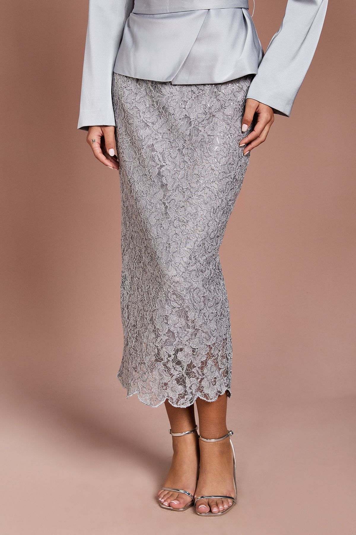 Coast Lace Sequin Pencil Skirt Silver image 2