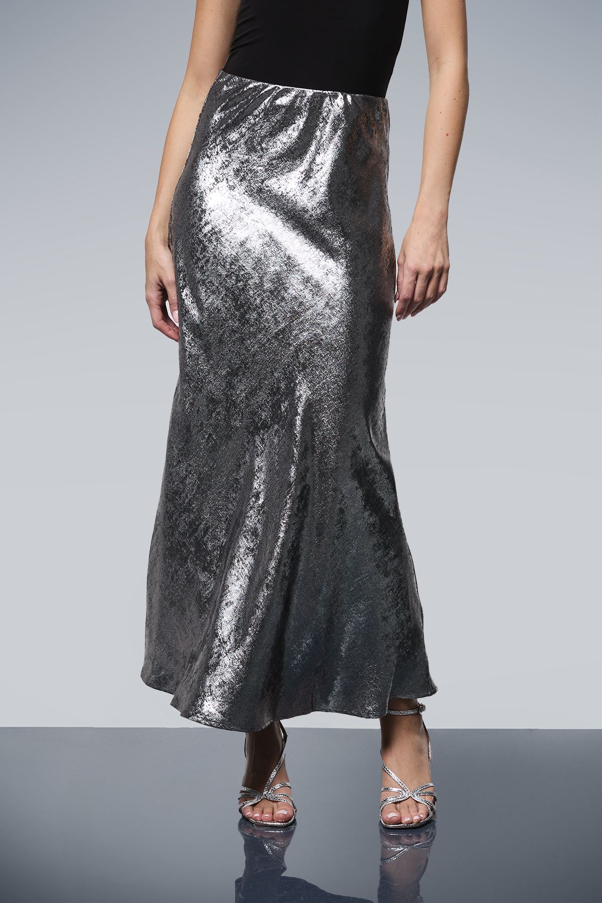 Oasis Metallic Satin Slip Skirt Metallic Silver image 2