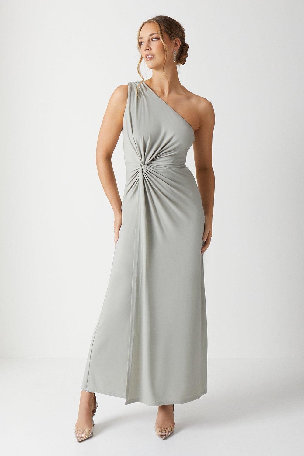 Coast Twist Detail One Shoulder Jersey Bridesmaid Dress Sage image 1