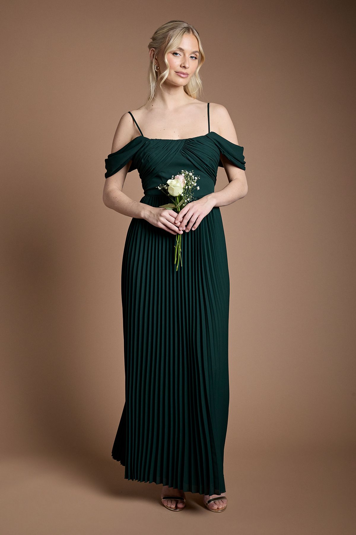 Coast Bardot Pleated Maxi Bridesmaid Dress Emerald