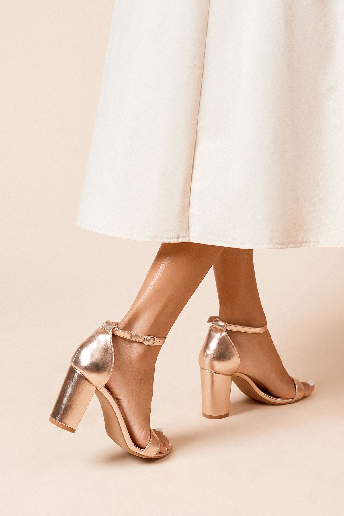 Dorothy Perkins Spark High Block Heel Sandals Rose Gold image 4
