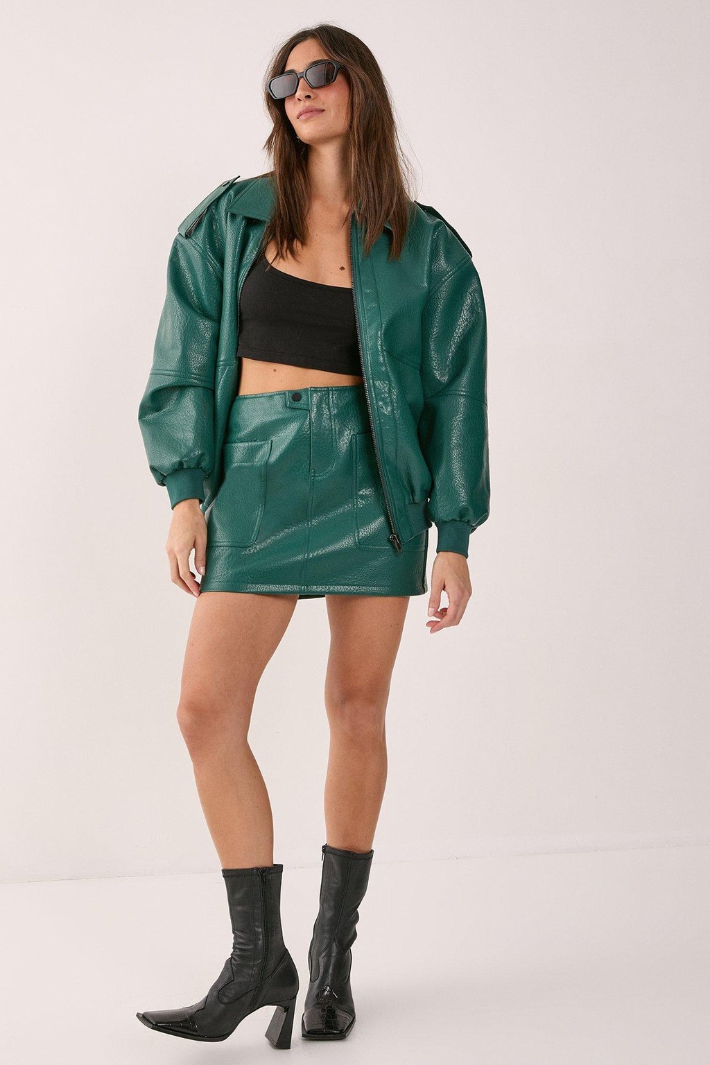 Roxanne Asymmetrical Faux Leather Mini Skirt - Forest Green main image 1