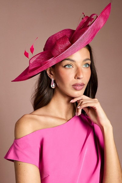 Coast Bow And Feather Wide Brim Fascinator Pink
