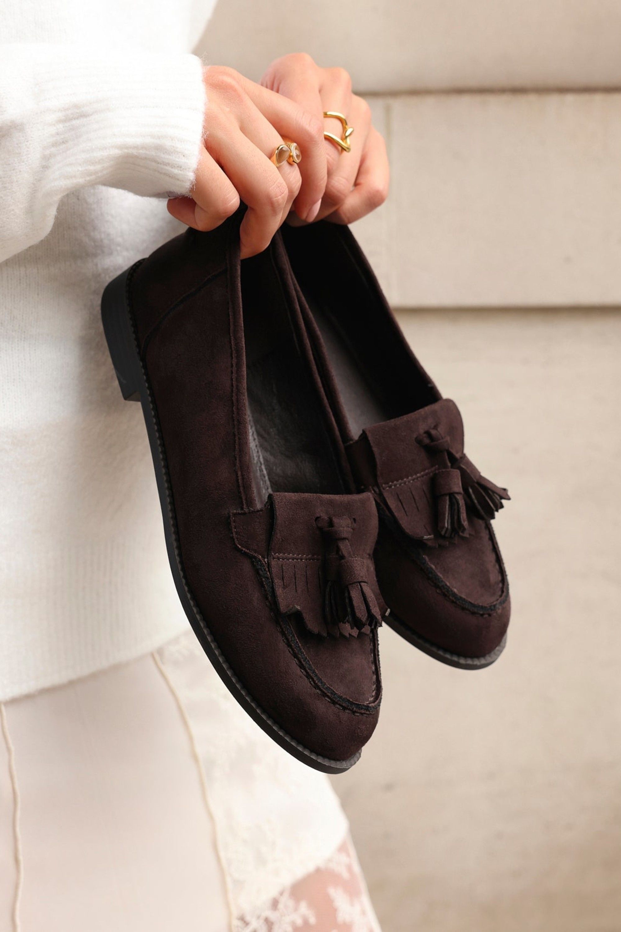 Linzi Rosemary Brown Faux Suede Classic Slip On Loafer image 2