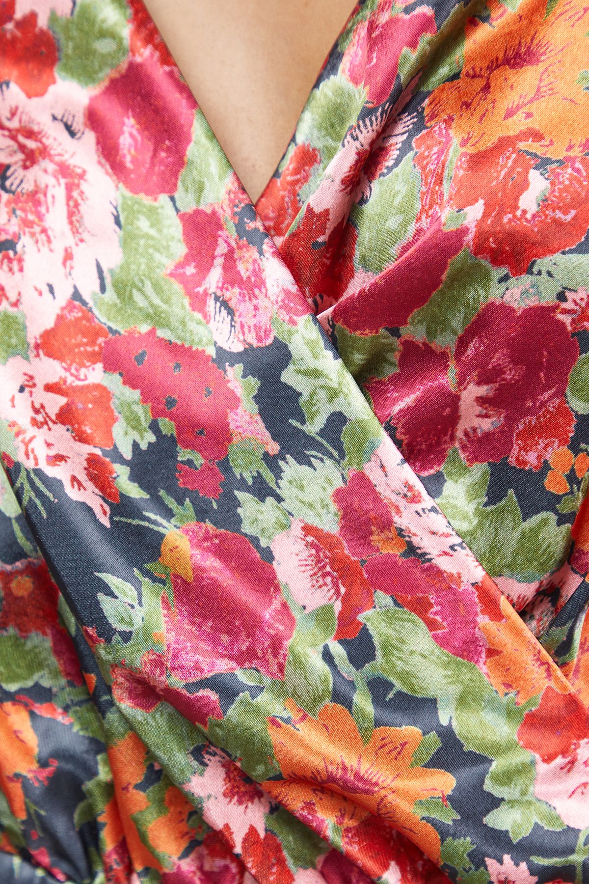 Warehouse Satin Tie Waist Wrap Ruffle Tier Maxi Dress Floral image 5