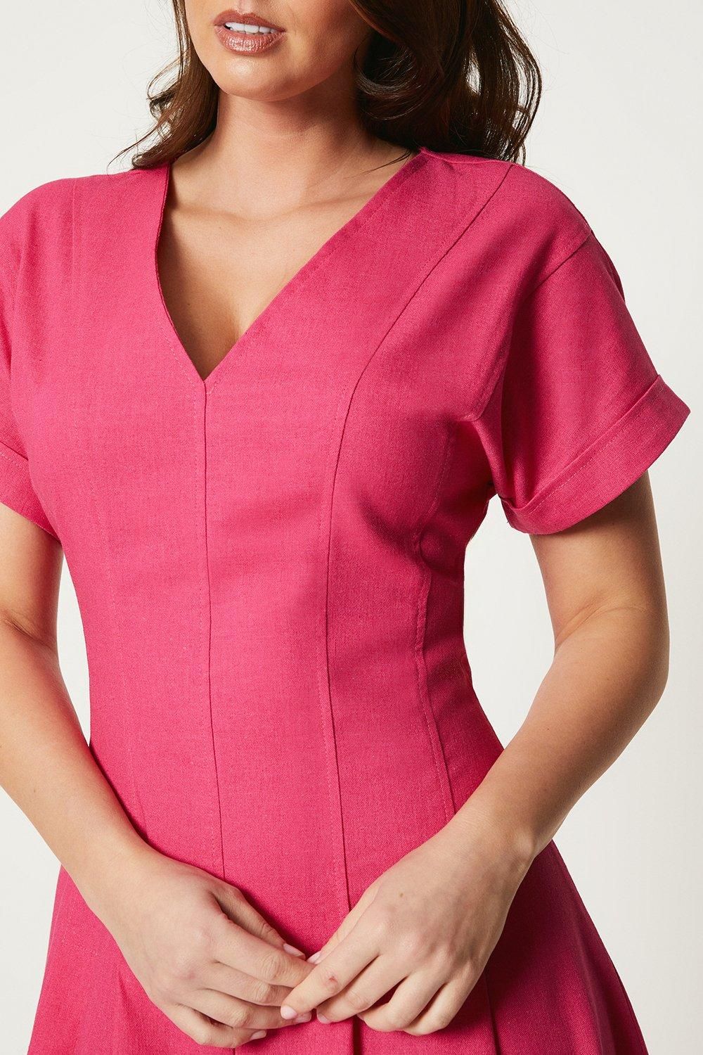 Principles Linen Blend Pleat Detail Midi Dress Pink image 4