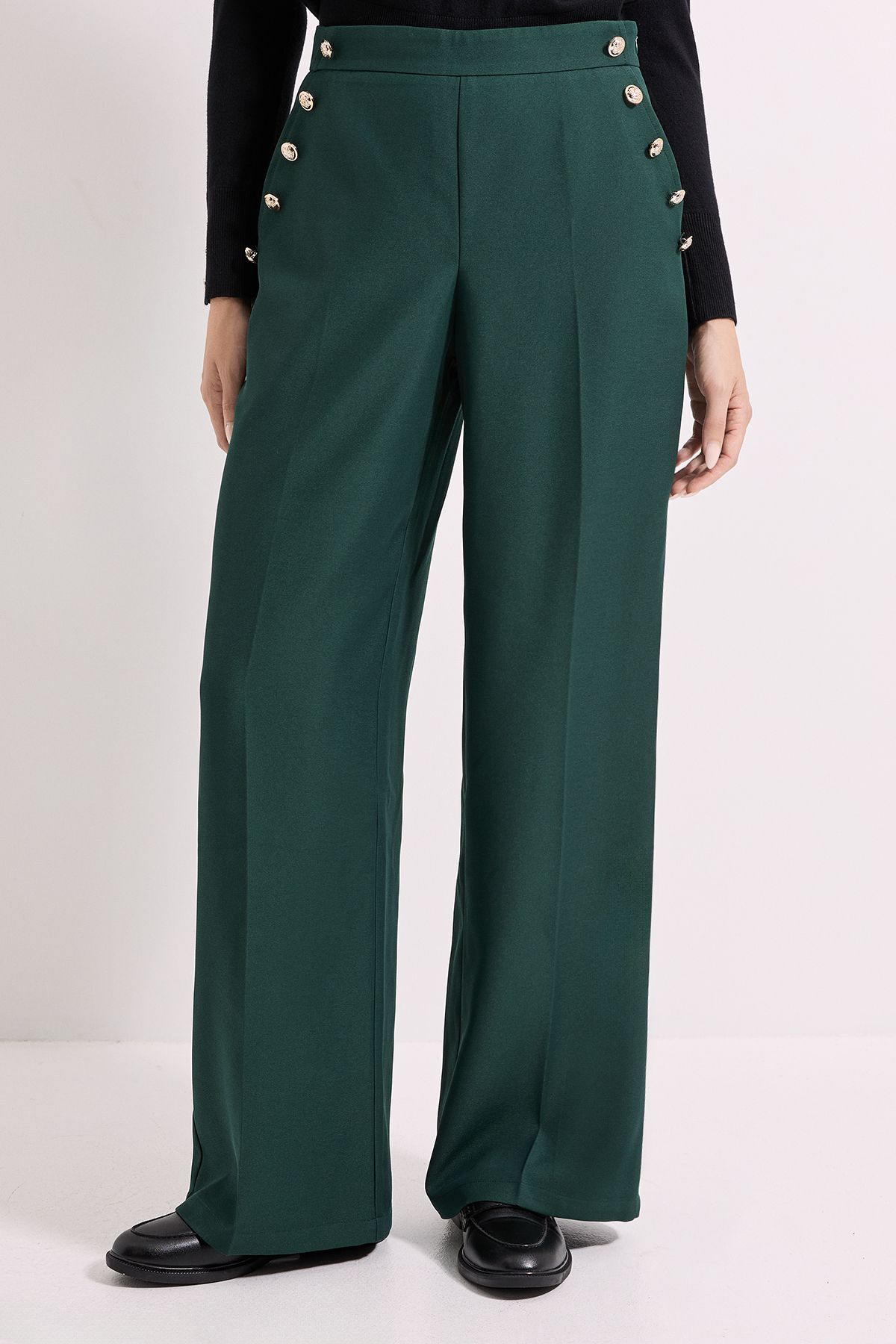 Dorothy Perkins Military Button Detail Wide Leg Trouser Green image 2